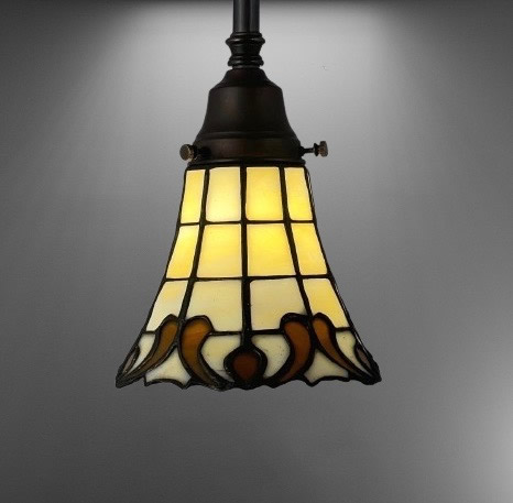 Cream/White Amber Leaded Glass Pendant with Stylize Motif Pendant